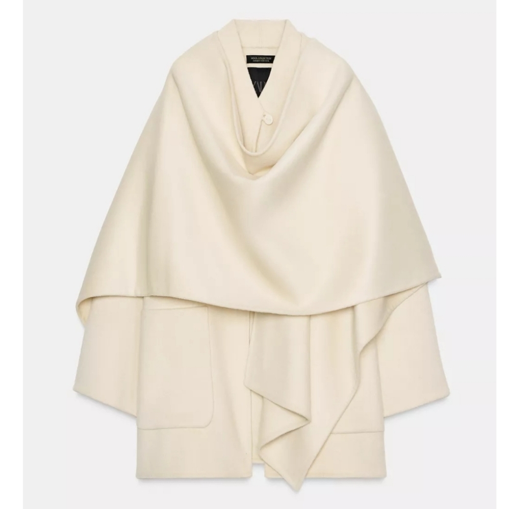 Zara  WOOL BLEND CAPE COAT Size M